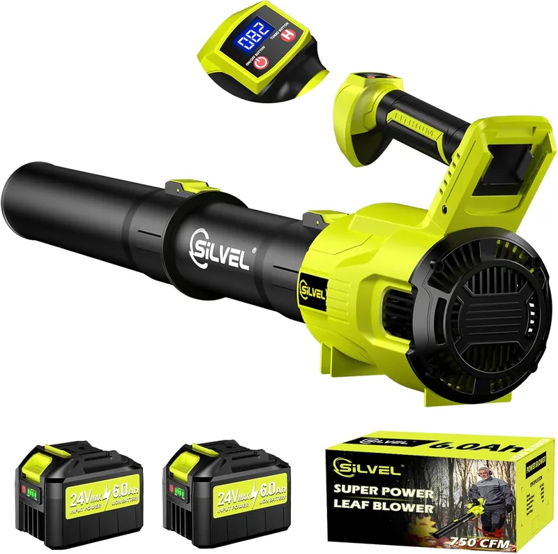 SILVEL Cordless Leaf Blower with 2×6.0Ah Battery and Quick Charger